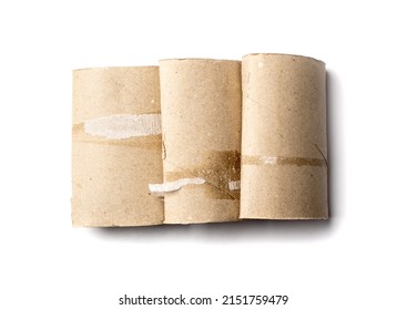 Toilet paper roll isolated. Paper end concept, used cardboard tube, empty toiletpaper rolls for recycling, WC waste on white background