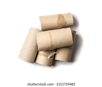 Toilet paper roll isolated. Paper end concept, used cardboard tube, empty toiletpaper rolls for recycling, WC waste on white background