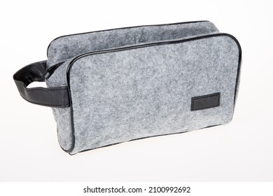 Toiletry Bag Grey Blank Canvas Clutch Gray For Cosmetic Mock Up On White Background Isolated