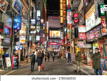 Tokyo - 26 March 2019 - View of Busy Red Light District Night Life at Kabukicho in Shinjuku, Tokyo, Japan