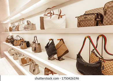 TOKYO - APRIL 13, 2010: Expensive Gucci Handbags On Sale In Isetan Department Store