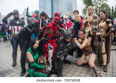 TOKYO - AUGUST 12, 2017: Group Of Cosplayer Potray As Marvel Character During Comiket, The World's Largest 'doujinshi' Or Fan Made Self-published Works Fair In Tokyo, Japan.