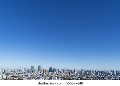 Tokyo City Scenery City Center View Wide Tokyo Tower Roppongi Sunny Blue Sky Copy Space