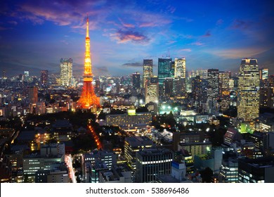 Tokyo City Skyline At Dusk, Tokyo Japan