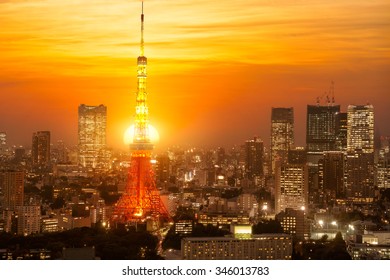 Tokyo City Skyline At Sunset, Tokyo Japan