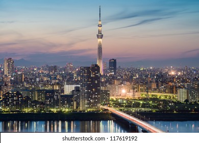 Tokyo City And Tokyo Skytree At Dusk