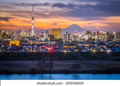 Tokyo City View And Mt. Fuji After Sunset