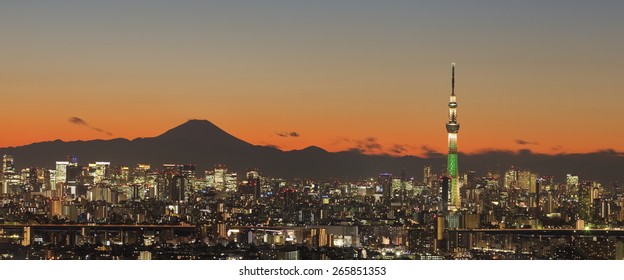 Tokyo City View With Tokyo Skytree And Mountain Fuji 
