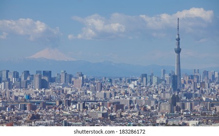 Tokyo City View And Tokyo Skytree With Mt Fuji 