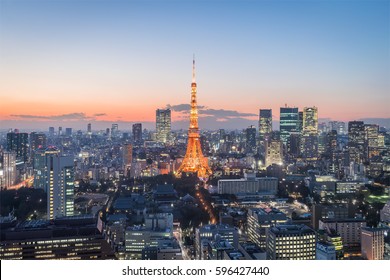 Tokyo City View With Tokyo Tower At Night