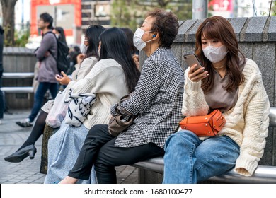 Tokyo, Japan - 03.14.2020 - Japanese People Wearing Protective Masks, Coronavirus Pandemia