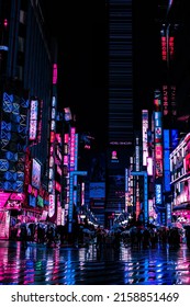 Tokyo, Japan - 05.2022: Abstract Pedestrian With Neon Light From Billboards And Advertisement In Nightlife District Of Kabukicho, Shinjuku, Japan. Nightlife, Futuristic Metaverse City, And Cyberpunk.