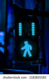 Tokyo, Japan - 06.2022: Futuristic Smart City Concept. Pedestrian Traffic Light Installed At Zebra Crossing In Shinjuku City To Prevent Accidents And Allow Safe Street Crossing For Pedestrians