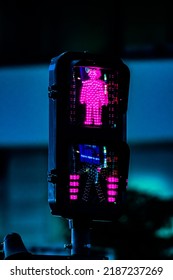 Tokyo, Japan - 06.2022: Futuristic Smart City Concept. Pedestrian Traffic Light Installed At Zebra Crossing In Shinjuku City To Prevent Accidents And Allow Safe Street Crossing For Pedestrians