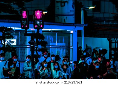 Tokyo, Japan - 06.2022: Futuristic Smart City Concept. Pedestrian Traffic Light Installed At Zebra Crossing In Shinjuku City To Prevent Accidents And Allow Safe Street Crossing For Pedestrians