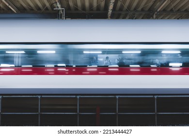 Tokyo, Japan - 10.2022: Express Train Passing Through Platform At Shinjuku Station.