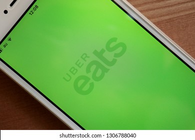 TOKYO, JAPAN. 2018 Feb 2nd. Close Up The UberEats Logo On Smartphone Display.