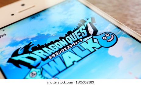 TOKYO, JAPAN. 2019 Sep 16th. Close Up The Dragon Quest Walk Logo And Icon On Smartphone Display