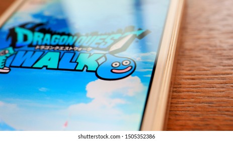 TOKYO, JAPAN. 2019 Sep 16th. Close Up The Dragon Quest Walk Logo And Icon On Smartphone Display