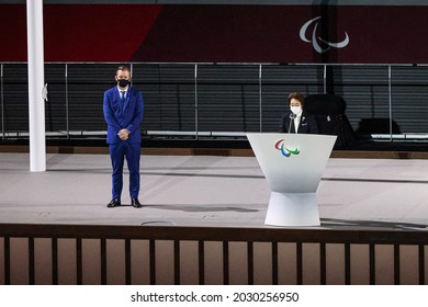 Tokyo, Japan. 2021 August 25th. Opening Ceremony Of The Paralympic Games Tokyo 2020. Andrew Parson And Seiko Hashimoto Speech.