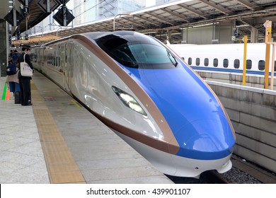 TOKYO, JAPAN 6 April 2016 E7 Series Shinkansen High-speed Bullet Train At Tokyo Station.