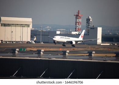 Tokyo, Japan - 8 February, 2020: Japan Airlines (JAL) Airplane With One World Alliance Sign In Haneda Airport HND (one Of Main Tokyo Airports). Oneworld Is Airline Alliance