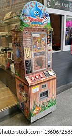 Tokyo Japan , Apr 2018 , Dragon Quest Coin Badge Maker Machine Square Enix