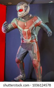 Tokyo, Japan - April 20, 2017: Ant Man model from Age of Heroes movie at Mori Tower, Roppongi Hills complex, Minato Tokyo. Scott Edward Harris Lang is a comics character published by Marvel Comics.