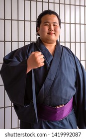 Tokyo, Japan - April 25 2018: Young Japanese Sumo Wrestler At Ryogoku Kokugikan (Ryogoku Sumo Hall)