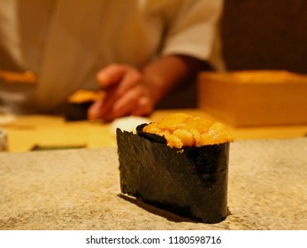 Tokyo / Japan - Aug 12 2018: Japanese Sushi master.