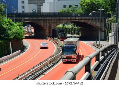 Tokyo, Japan - Aug/ 17/ 2016: Ginza IC, Inner Circular Route, Shuto Expressway