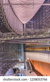 TOKYO, JAPAN - August 16 2018: Inside View Of Tokyo International Forum Built In 1996 By Uruguayan Architect Rafael Viñoly Near Yurakucho Station.