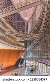 TOKYO, JAPAN - August 16 2018: Inside View Of Tokyo International Forum Built In 1996 By Uruguayan Architect Rafael Viñoly Near Yurakucho Station.