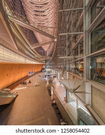 TOKYO, JAPAN - August 16 2018: Inside View Of Tokyo International Forum Built In 1996 By Uruguayan Architect Rafael Viñoly Near Yurakucho Station.