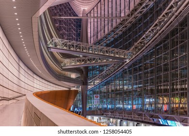 TOKYO, JAPAN - August 16 2018: Inside View Of Tokyo International Forum Built In 1996 By Uruguayan Architect Rafael Viñoly Near Yurakucho Station.