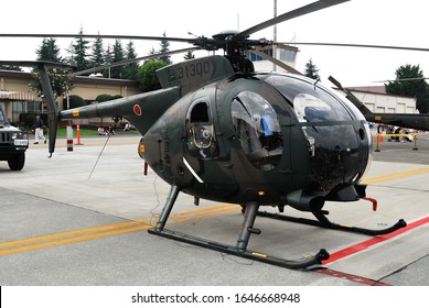 Tokyo, Japan - August 22, 2009:Japan Ground Self-Defense Force Hughes / Kawasaki OH-6D Cayuse Light Observation Helicopter.