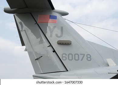 Tokyo, Japan - August 22, 2009:United States Air Force Beechcraft UC-12J Huron Vertical Fin.