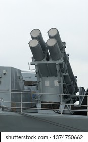 Tokyo, Japan - August 30, 2008:British Royal Navy Harpoon Anti-ship Missile Launcher On HMS Kent (F78).