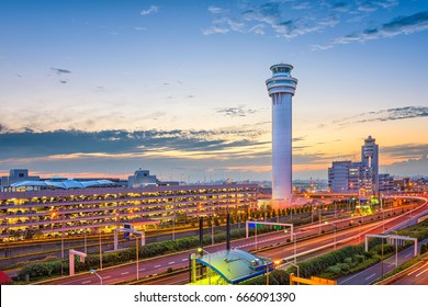 Tokyo, Japan At The Control Tower Of Haneda Airport.