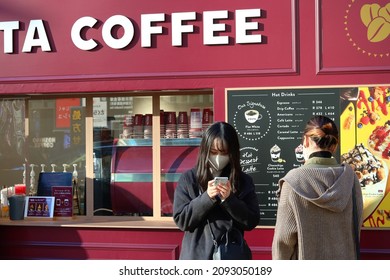 TOKYO, JAPAN - December 19, 2021: A Costa Coffee Store In Tokyo's Harujuku Area.