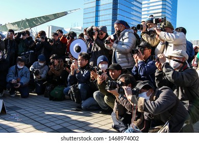 Tokyo, Japan - December 2017: Cosplayer Surrounded By Photographers At Comiket 93