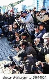 Tokyo, Japan - December 2017: Cosplayer Surrounded By Photographers At Comiket 93