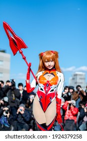 TOKYO, JAPAN - DECEMBER 29th, 2018: Chinese Girl Cosplay Asuka Langley Soryu From The Anime Neon Genesis Evangelion. This Cosplay Event Is A Winter Comiket Held At Tokyo Big Sight 