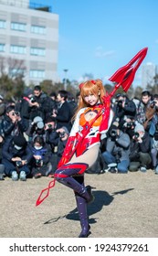 TOKYO, JAPAN - DECEMBER 29th, 2018: Chinese Girl Cosplay Asuka Langley Soryu From The Anime Neon Genesis Evangelion. This Cosplay Event Is A Winter Comiket Held At Tokyo Big Sight 