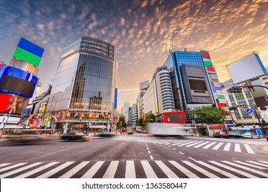 Tokyo, Japan At Famous Shibuya Crossing At Dawn.