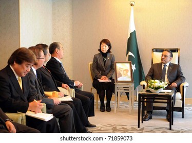 TOKYO, JAPAN - FEB 23: President, Asif Ali Zardari, In Meeting With Toyota Tsusho President, Junzo Shimizu On February 23, 2011 In Tokyo.