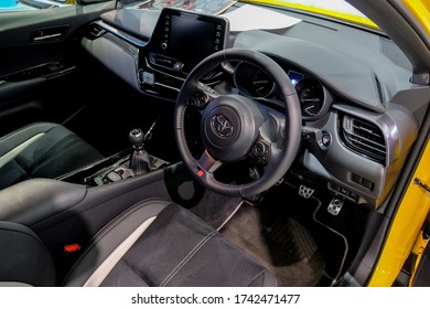TOKYO, JAPAN - February 10,2020: 
Interior design of The new Toyota C-HR GR sport version model year 2020 display at the Megaweb Toyota City Showcase. - Shutterstock ID 1742471477