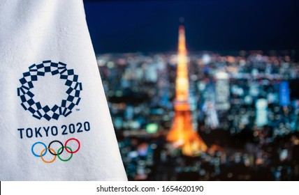 TOKYO, JAPAN, FEBRUARY. 14. 2020: Tokyo Tower In Night, Summer Olympic Game Background, Tokyo 2020