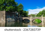 Tokyo, Japan. Imperial Palace, Main Gate Stone Bridge and Fushimi Yagura（Yagura means a watchtower or turret.）