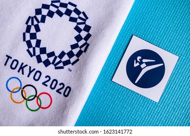 TOKYO, JAPAN, JANUARY. 20. 2020: Taekwondo Pictogram For Summer Olympic Game Tokyo 2020